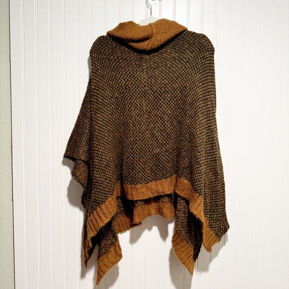Anthropologie Wooden Ships Mohair Wool Poncho Sweater Black Brown Size Medium - Picture 6 of 7